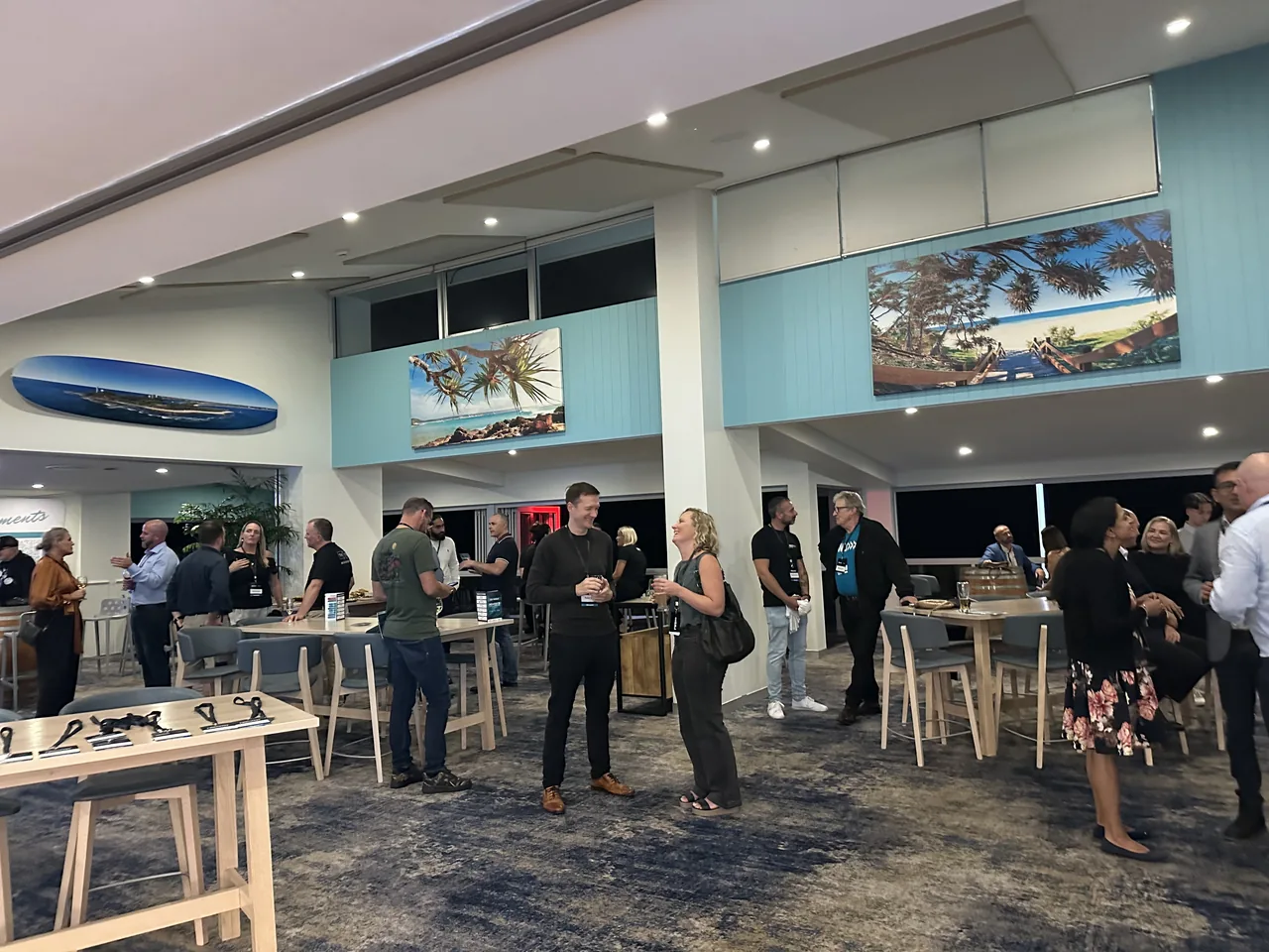 Forward Fest attendees in conversation at the Mooloolaba Surf Club welcome event